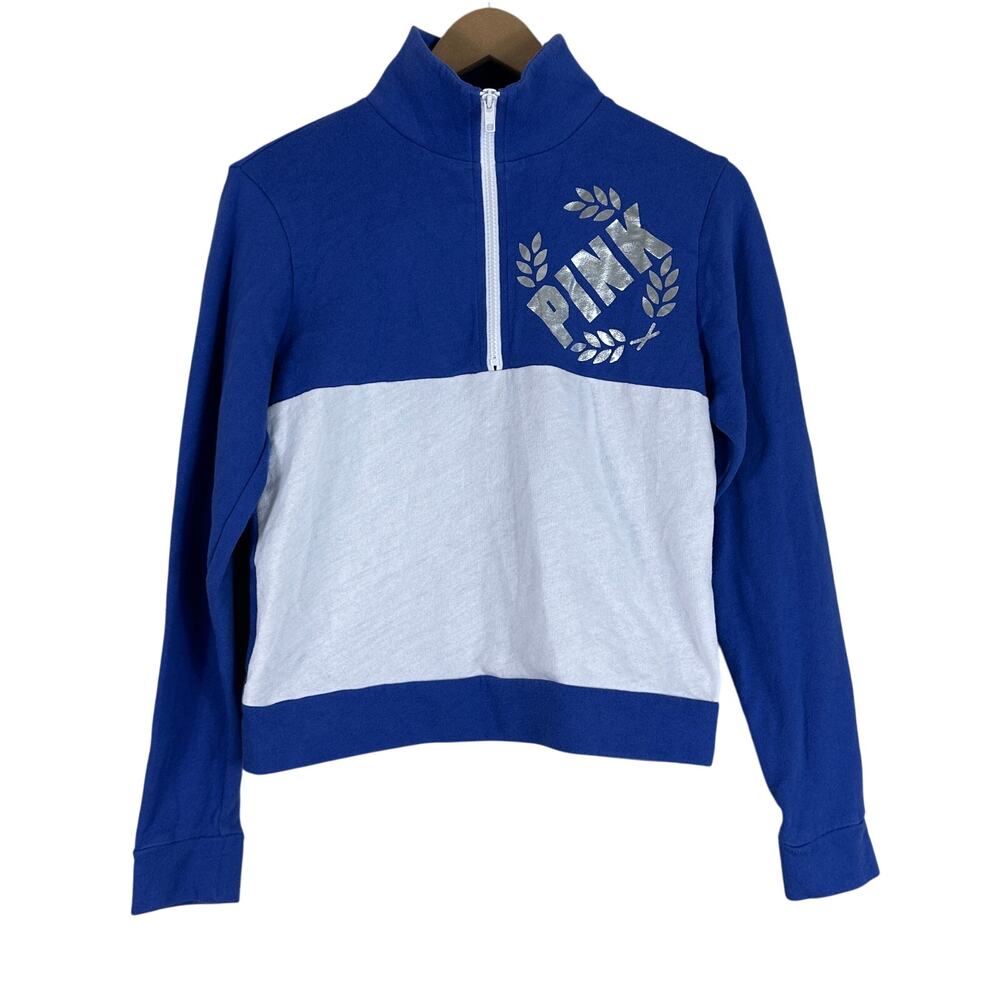 Victoria's Secret Pink Pullover Womens XS Blue Cotton Half Zip Preppy Y2K Casual